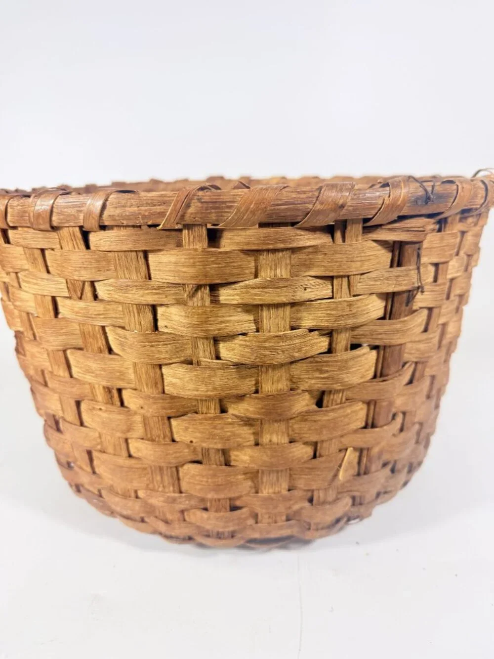 Basket Antique Splint Oak Woven Cotten Harvest Picking North Carolina Handmade